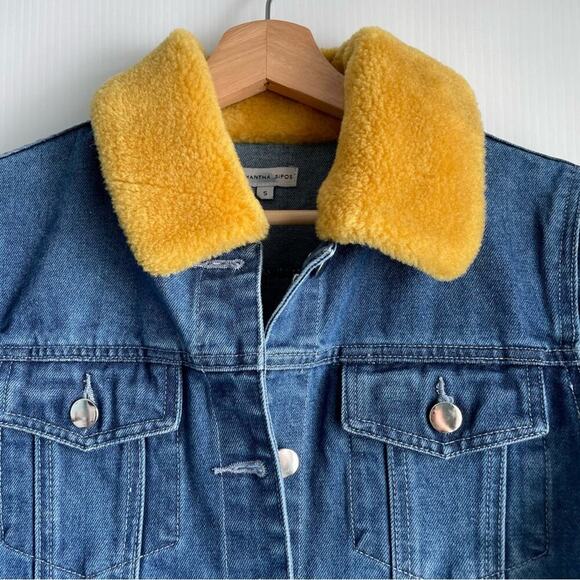 Samantha Sipos Babe jean jacket faux fur collar fuzzy lettermen style letters - Picture 3 of 12
